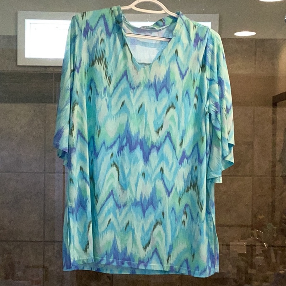 Vibrant Blue and Green Patterned Top
